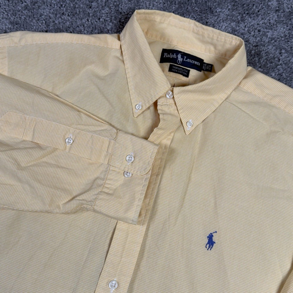 Ralph‎ Lauren Shirt Mens Size 16.5 Yellow Long Sleeve Button Down Yarmouth Check